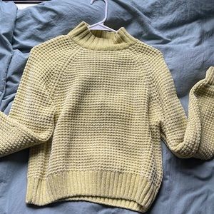 H&M fuzzy green knitted mock neck sweater